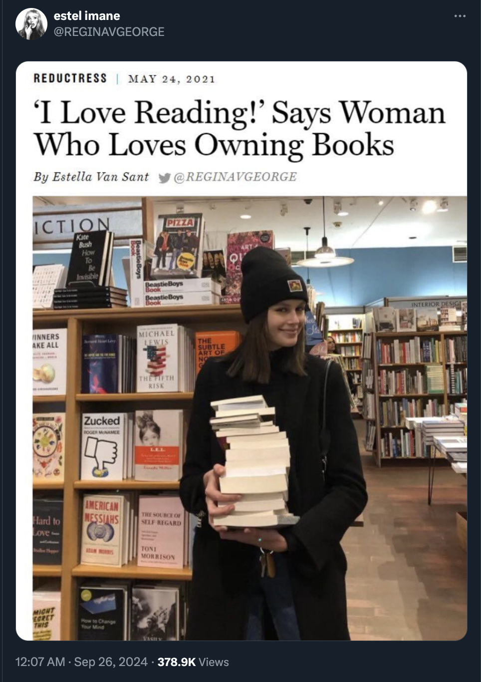 kaia gerber with books - estel imane Reductress 'I Love Reading!' Says Woman Who Loves Owning Books By Estella Van Sant Reginavgeorge Iction Lys Zucked Incrican Dessins Views